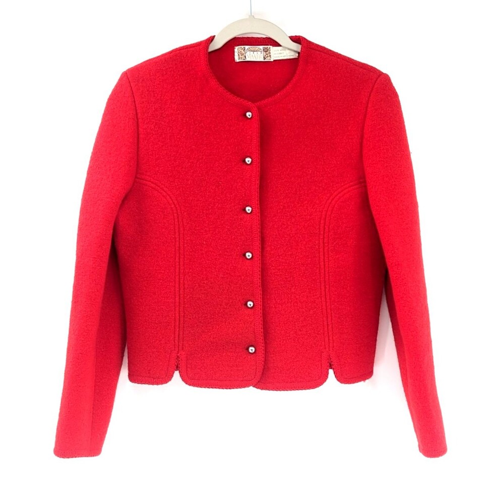 Field Manor Vintage Hong Kong Red 100% Wool Blazer Jacket Gold Buttons Size Med
